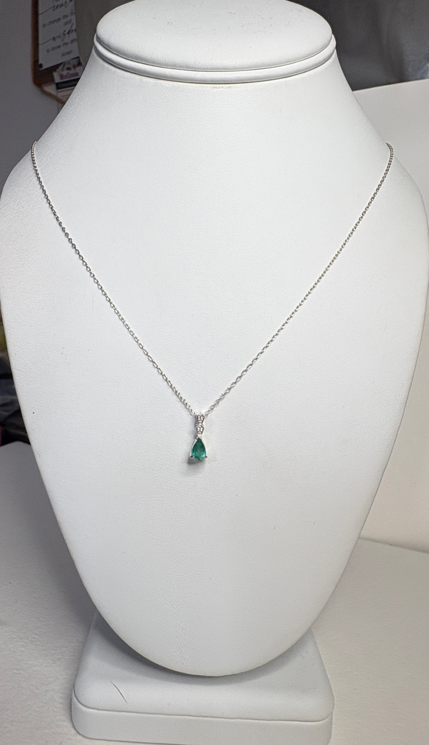 Zambian Emerald Pear Shaped Solitaire Pendant Necklace Sterling Silver 19"