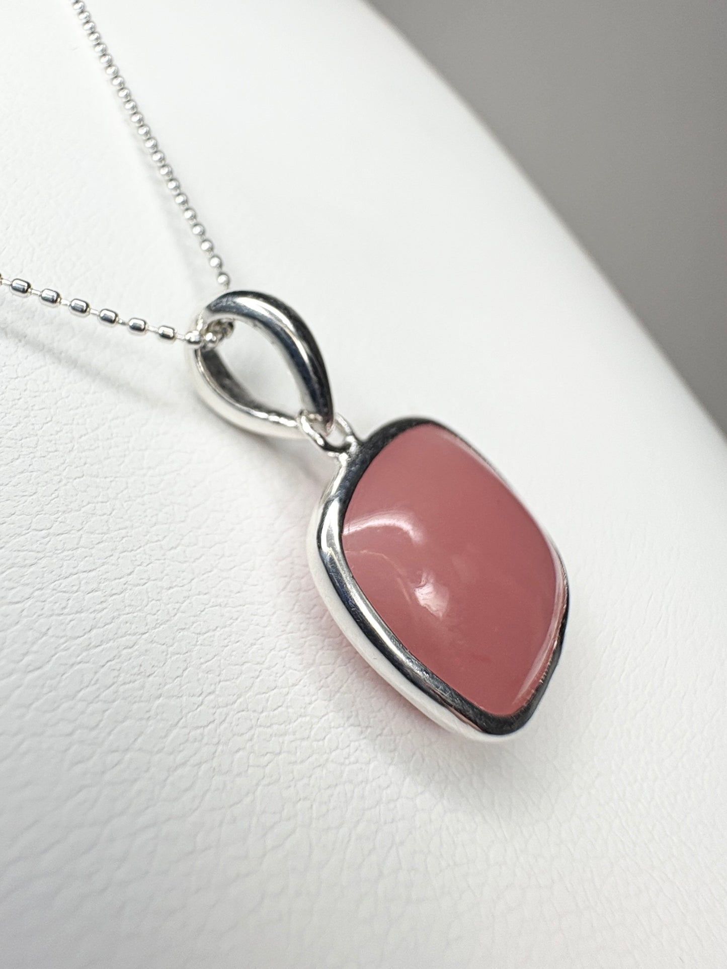Natural Coral Chalcedony Bezel Pendant Necklace Sterling Silver 18"