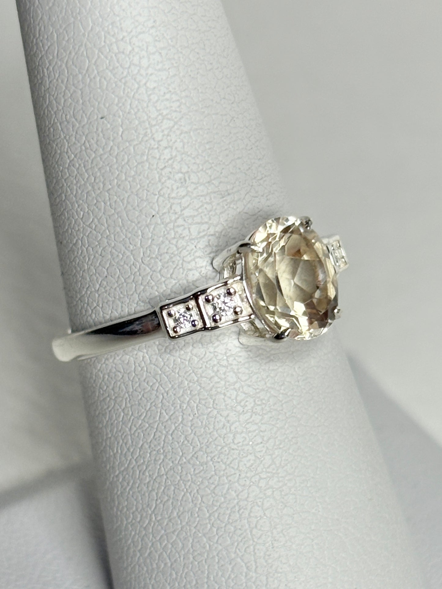 Yellow Oregon Sunstone and Zircon Ring Sterling Silver size 7
