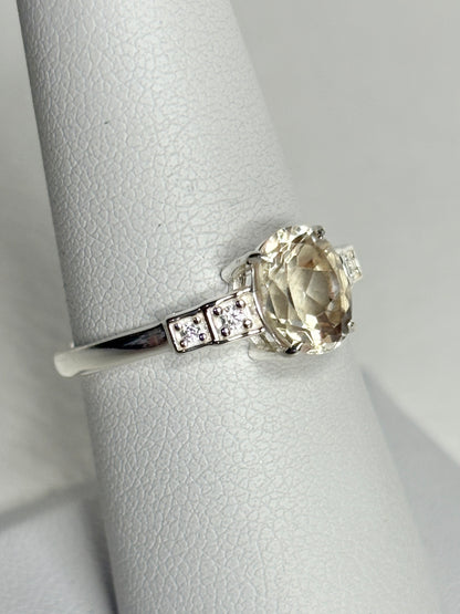 Yellow Oregon Sunstone and Zircon Ring Sterling Silver size 7