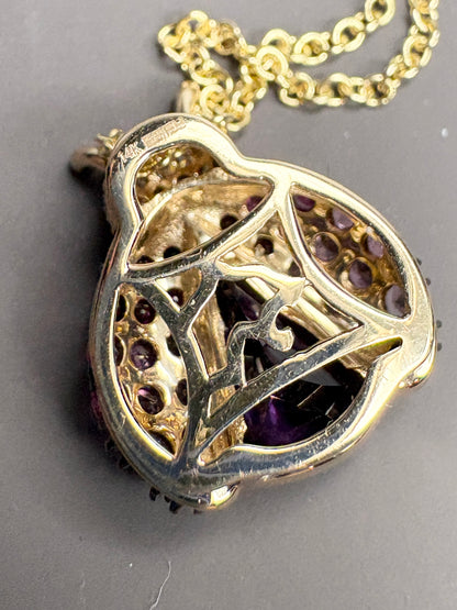 Effy Ladybug Amethyst Diamond Ruby and Pink Sapphire Pendant Necklace Adjustable 18" Solid 14k