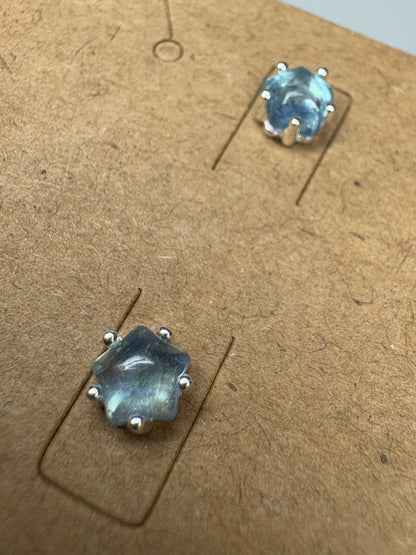 Aquamarine Cabochon Star Stud Earrings Sterling Silver 5mm
