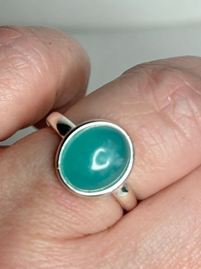 Peruvian Untreated Amazonite Bezel Set Ring Sterling Silver size 7