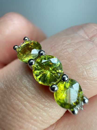 Natural Yellow Sphene Ring in Sterling Silver size 8.75