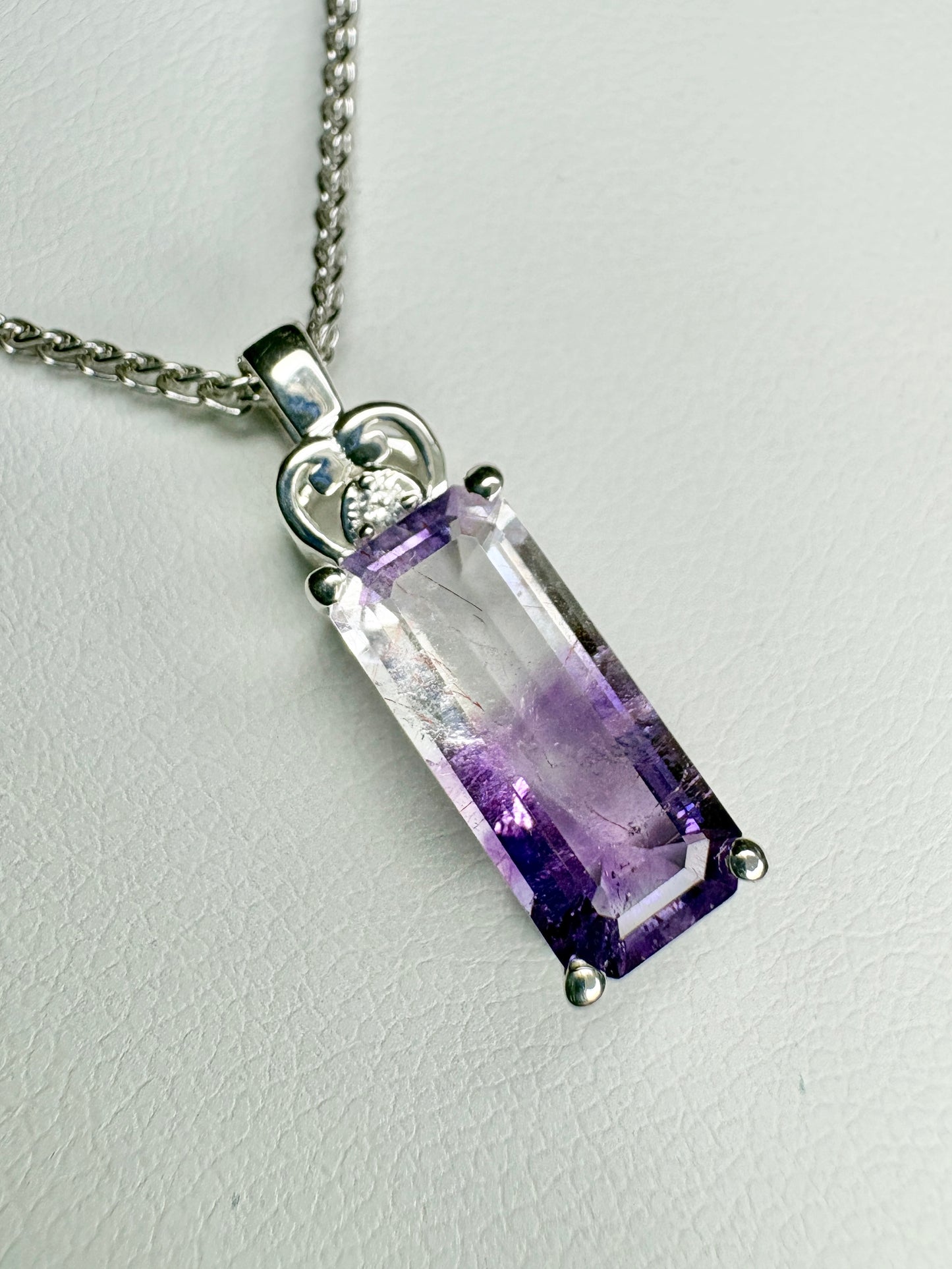 Moroccan BiColor Amethyst Quartz Pendant Adjustable Bolo Wheat Necklace 24" Sterling Silver