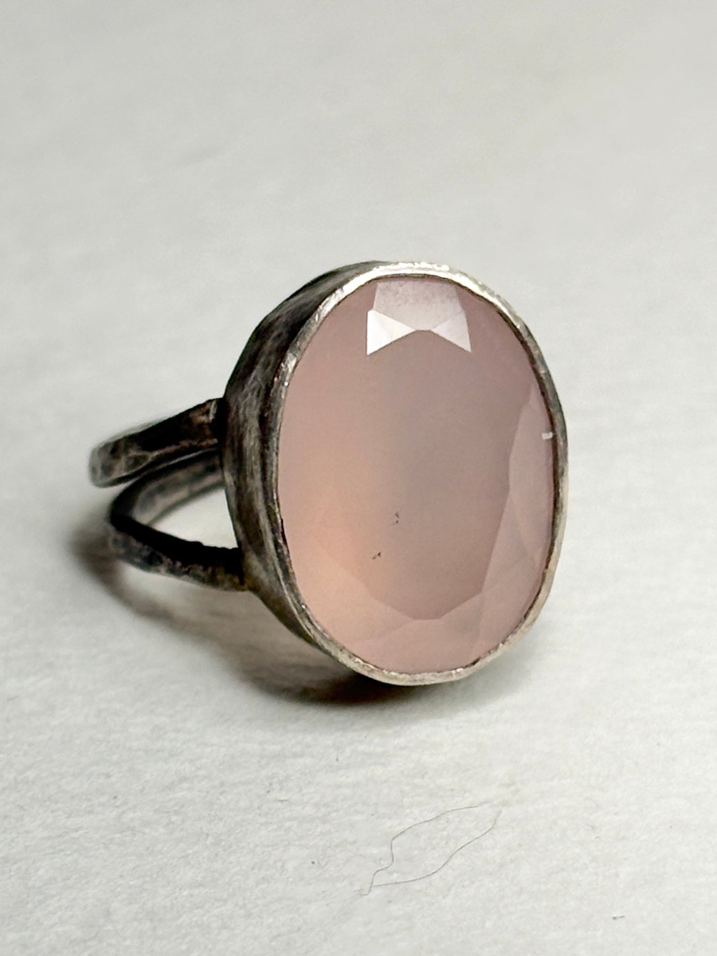 Custom Rose Quartz Ring in Oxidized Sterling Silver Bezel size 5.75