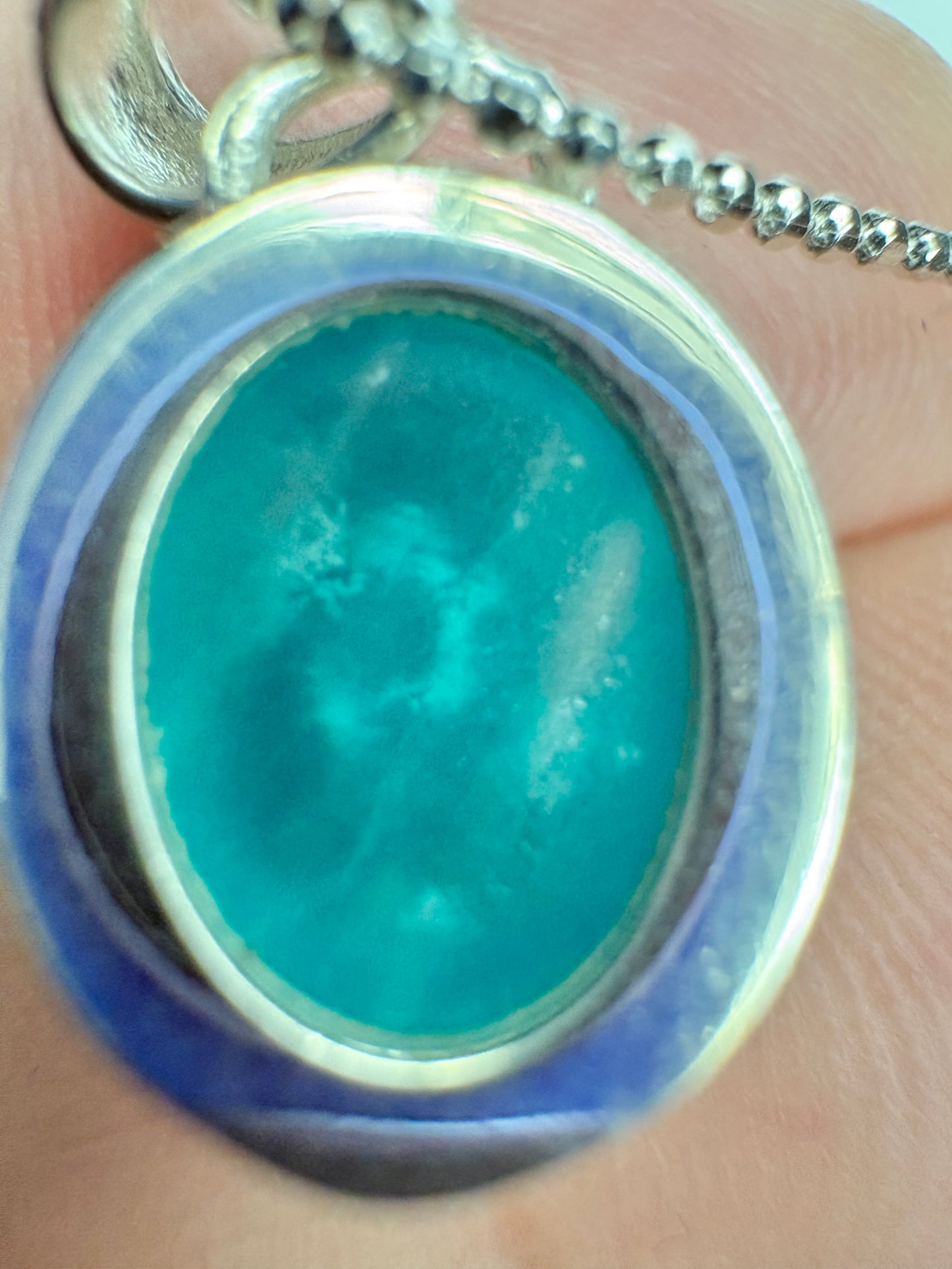 Peruvian Untreated Amazonite Pendant Necklace Sterling Silver Beaded Chain 18"