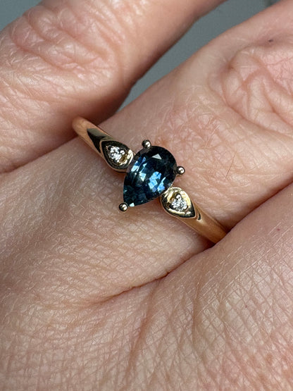 Pear Montana Sapphire Untreated Ring 9k Gold Size 9