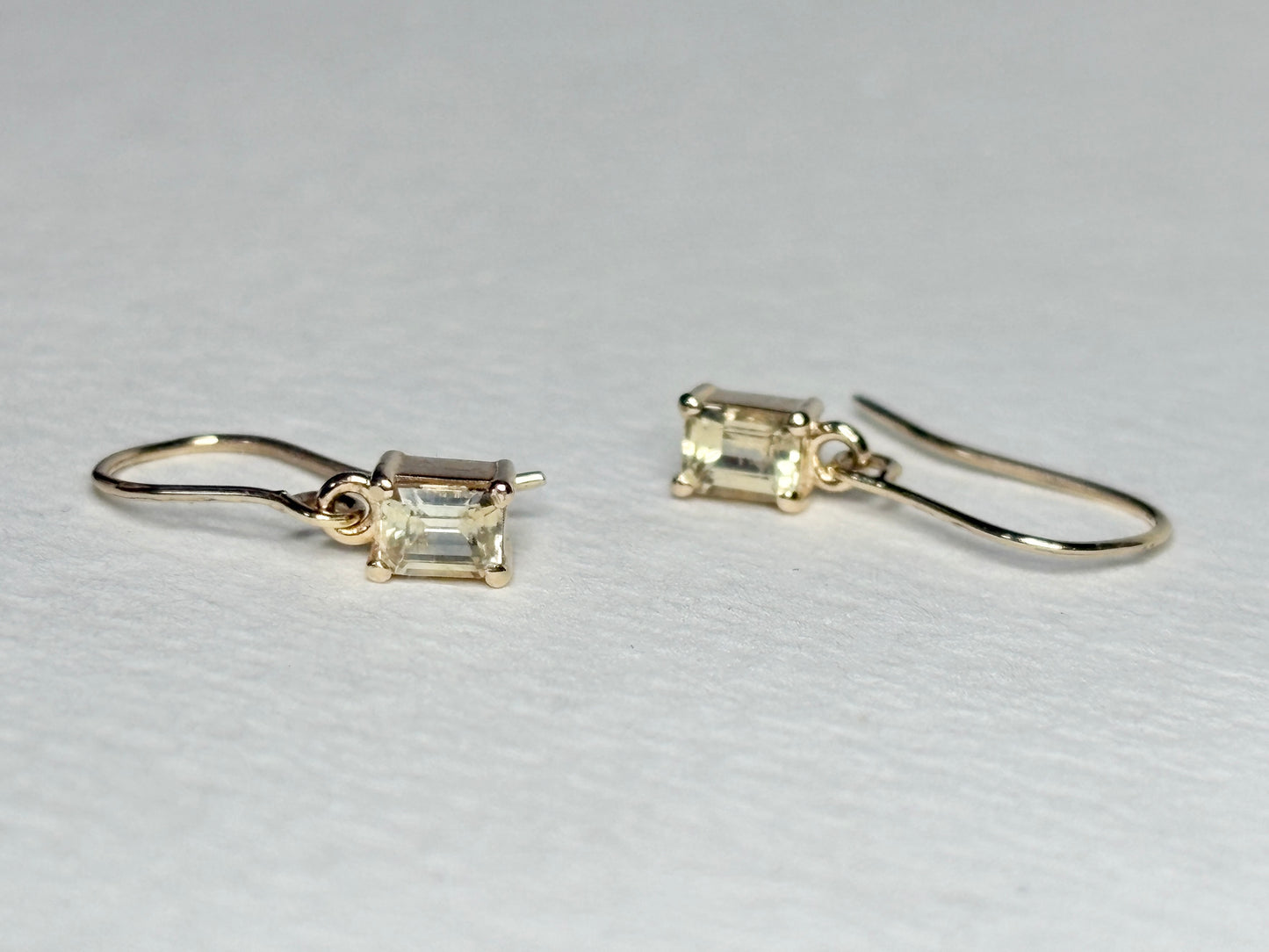 Yellow Untreated Montana Sapphire Dangle Drop Earrings Solid 9k Gold