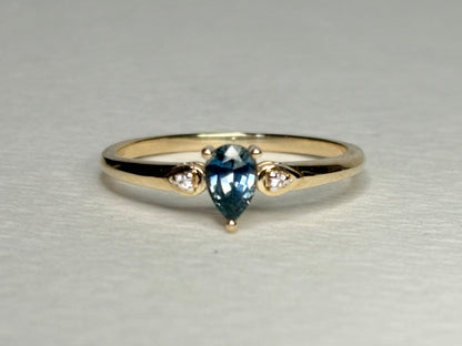 Pear Montana Sapphire Untreated Ring 9k Gold Size 9