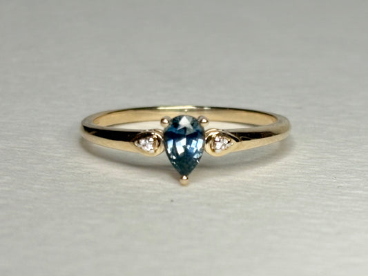 Pear Montana Sapphire Untreated Ring 9k Gold Size 9