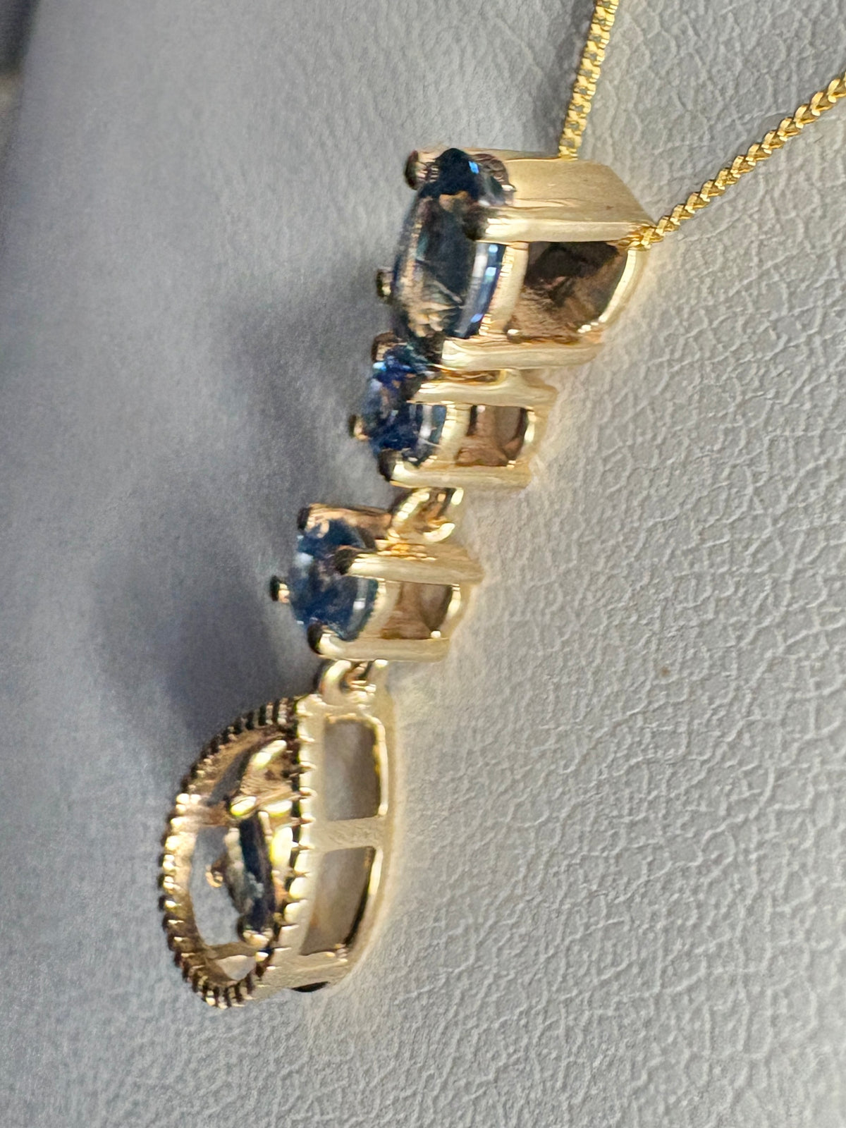 Montana Sapphire Drop Pendant Necklace 9k Gold 18"
