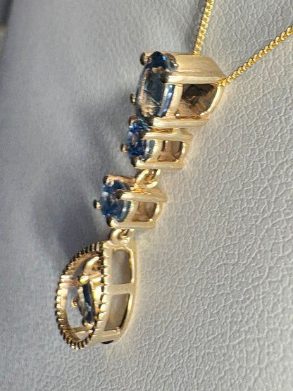 Montana Sapphire Drop Pendant Necklace 9k Gold 18"