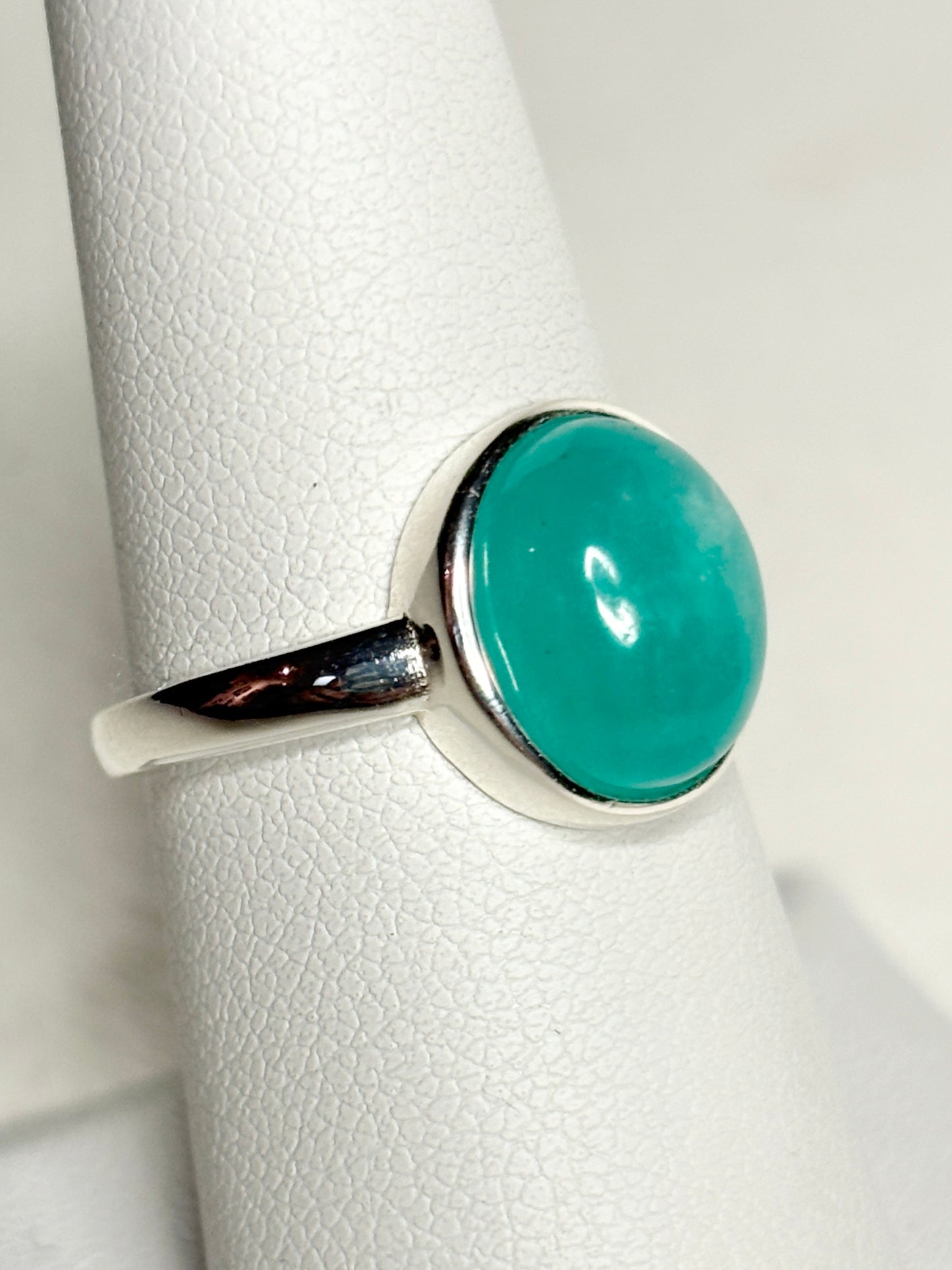 Peruvian Untreated Amazonite Bezel Set Ring Sterling Silver size 7