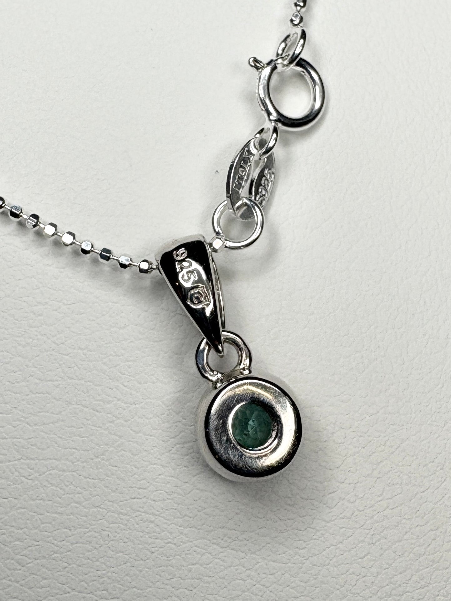 Brazilan Lagoon Tourmaline Beaded Solitaire Pendant Necklace Sterling Silver 4mm 18"