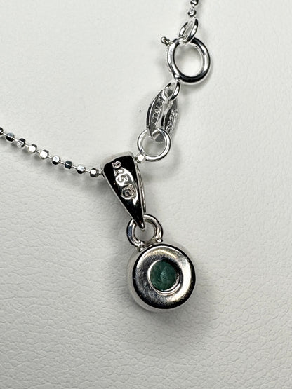 Brazilan Lagoon Tourmaline Beaded Solitaire Pendant Necklace Sterling Silver 4mm 18"