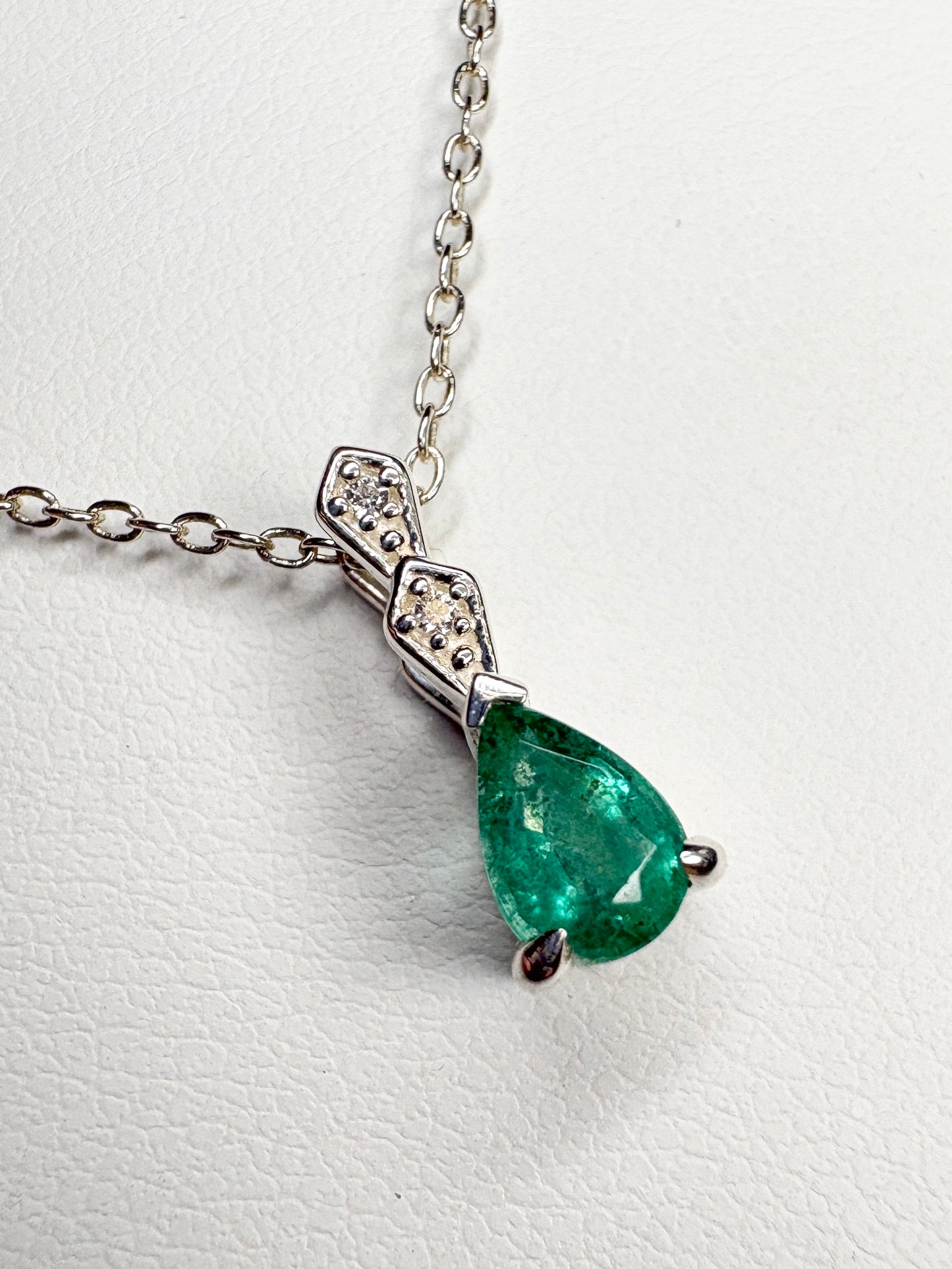 Zambian Emerald Pear Shaped Solitaire Pendant Necklace Sterling Silver 19"