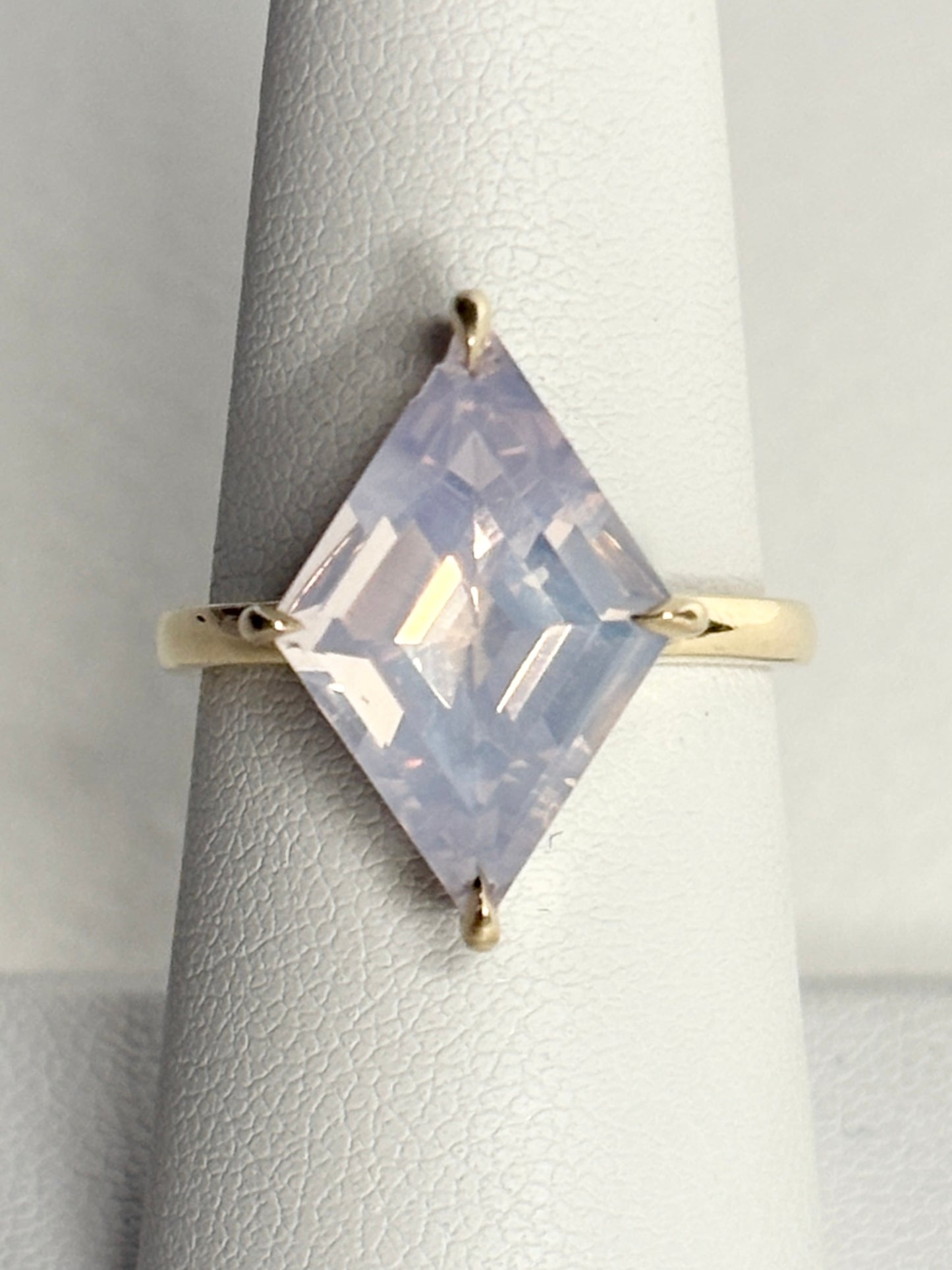 Lavender Quartz Fancy Cut Kite Shaped Solitaire Ring in 9k Gold size 7