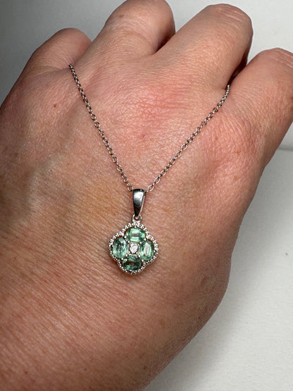 Chrome Kyanite Quatrefoil Pendant Necklace in Sterling Silver 18"