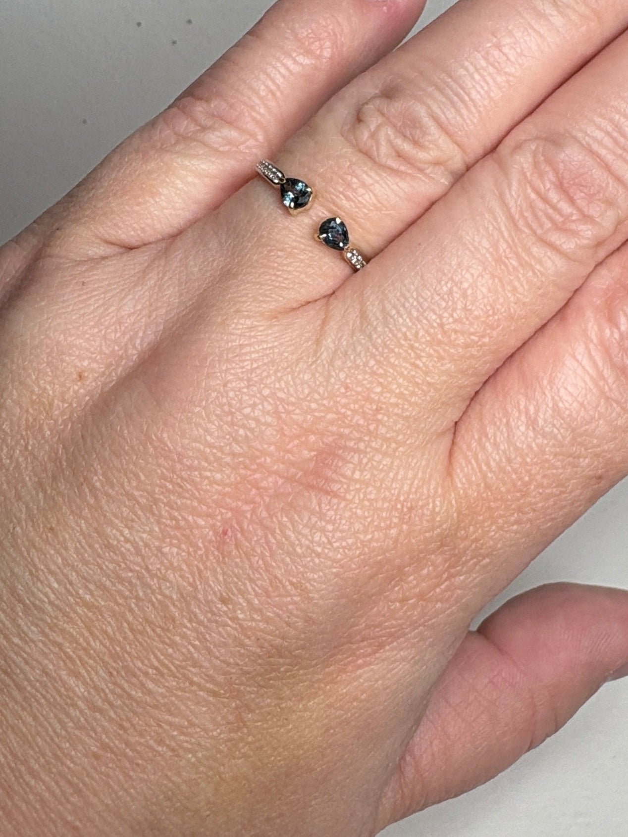 Sapphire and White Zircon Open Band Ring 9k Gold size 7