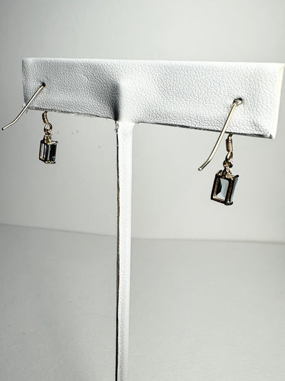 Aquamarine Dainty Dangle Drop Earrings in Solid 9k Gold