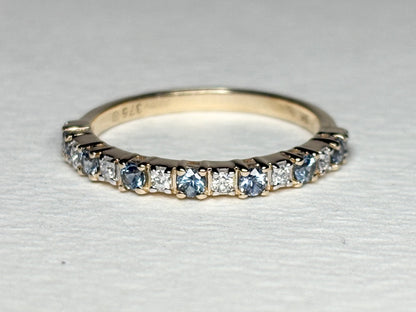 Montana Sapphire Untreated and Diamond Stackable Band Ring 9k Gold size 7