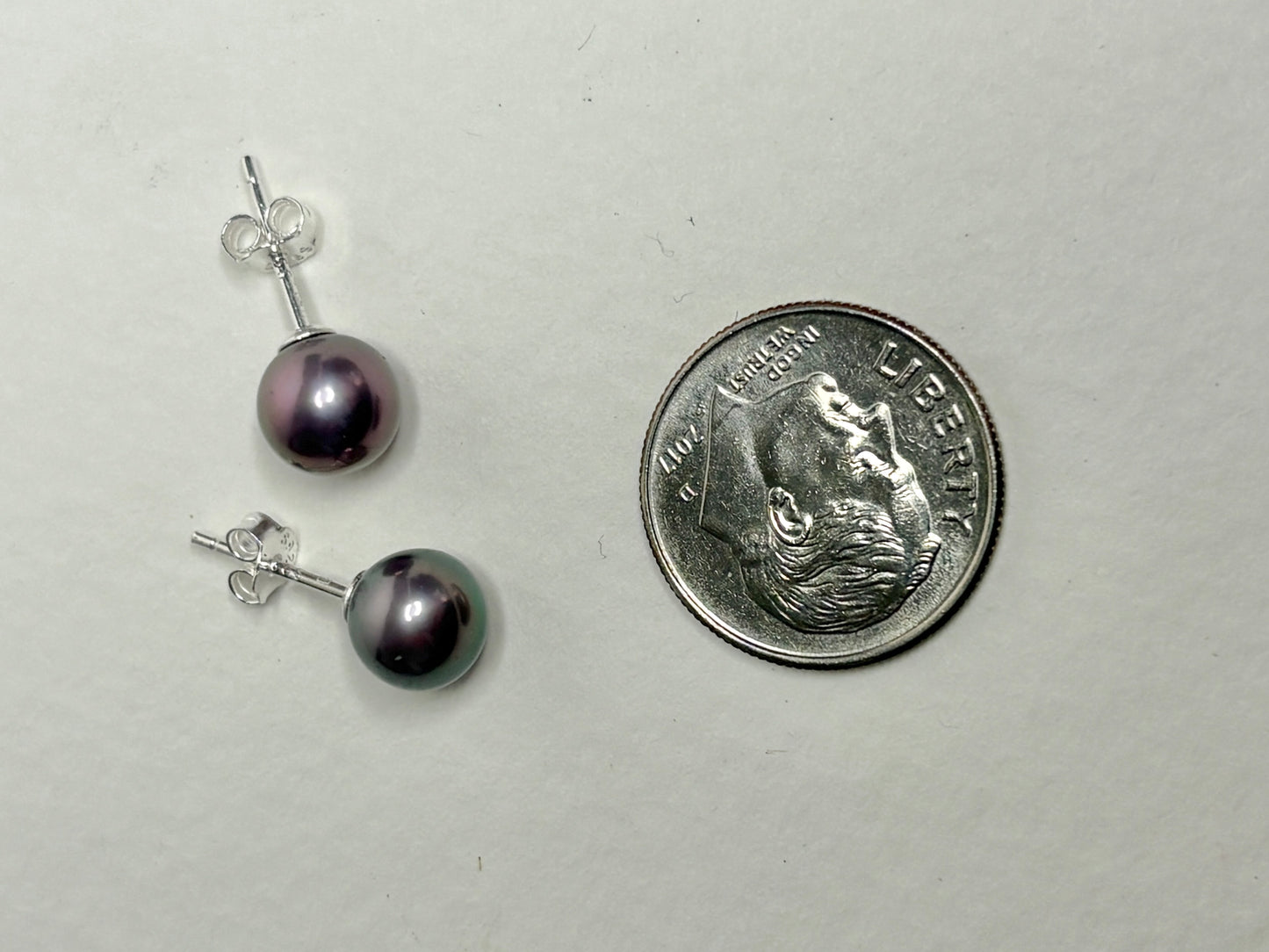 Naturally Purple Freshwater Cultured Pearl Studs Sterling Silver 7mm