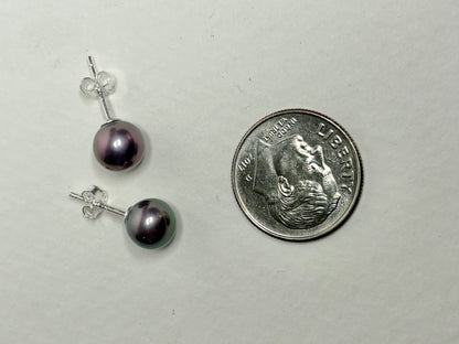Naturally Purple Freshwater Cultured Pearl Studs Sterling Silver 7mm