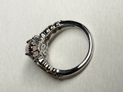 Ethiopian Wello Opal and Pink Tourmaline Ring Sterling Silver Gold Accents size 7
