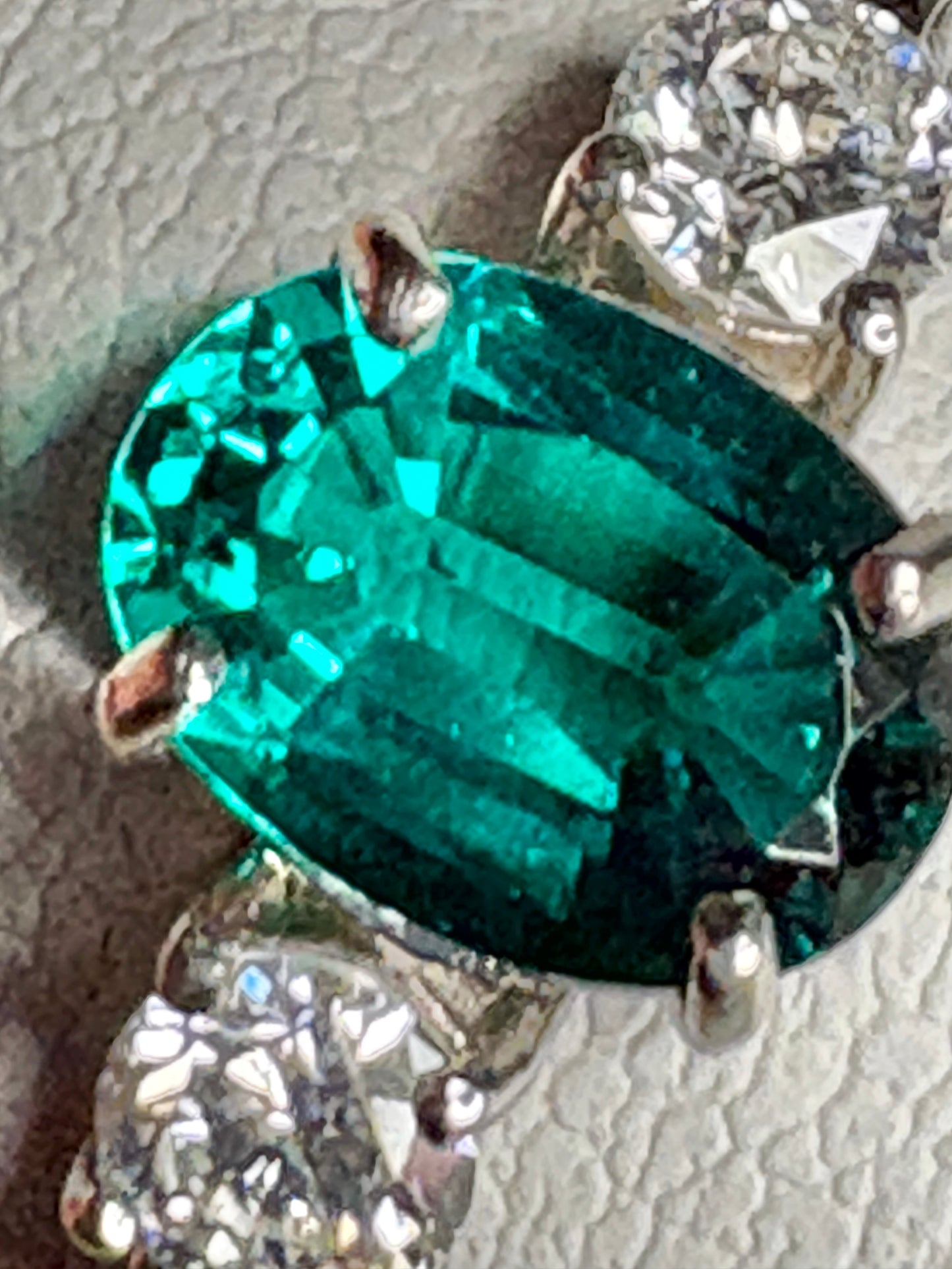 Lab-Grown Emerald and Diamond Ring Sterling Silver size 7
