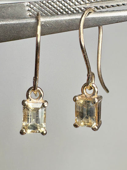 Yellow Untreated Montana Sapphire Dangle Drop Earrings Solid 9k Gold