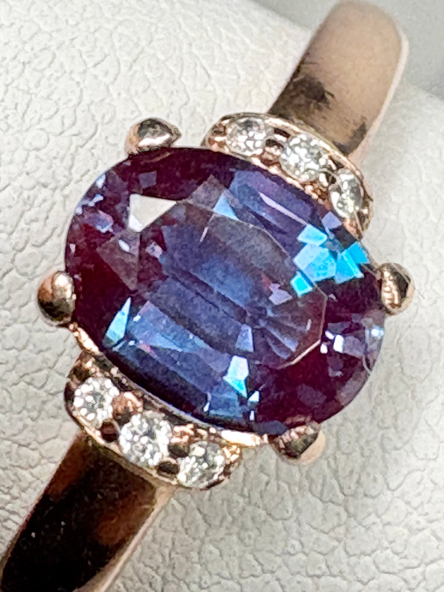 Russian Lab Grown Alexandrite Chrysoberyl and Diamond Ring Solid 10k Rose Gold size 8.75