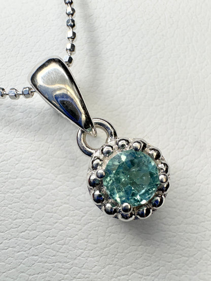 Brazilan Lagoon Tourmaline Beaded Solitaire Pendant Necklace Sterling Silver 4mm 18"