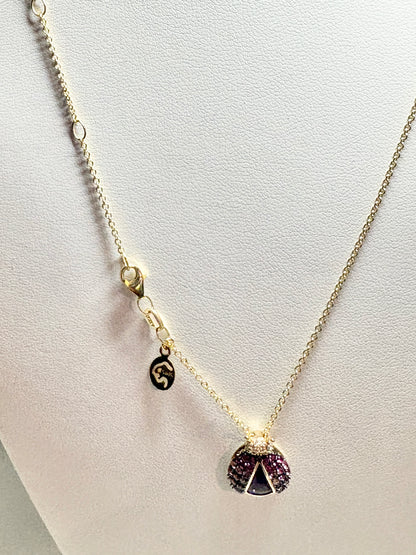 Effy Ladybug Amethyst Diamond Ruby and Pink Sapphire Pendant Necklace Adjustable 18" Solid 14k