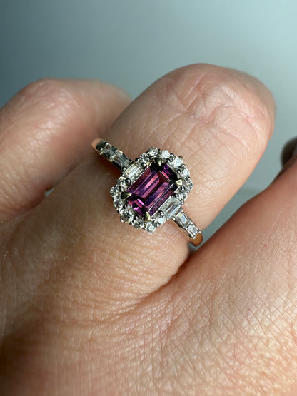 Rhodolite Zircon Halo Ring 9k Gold Size 8