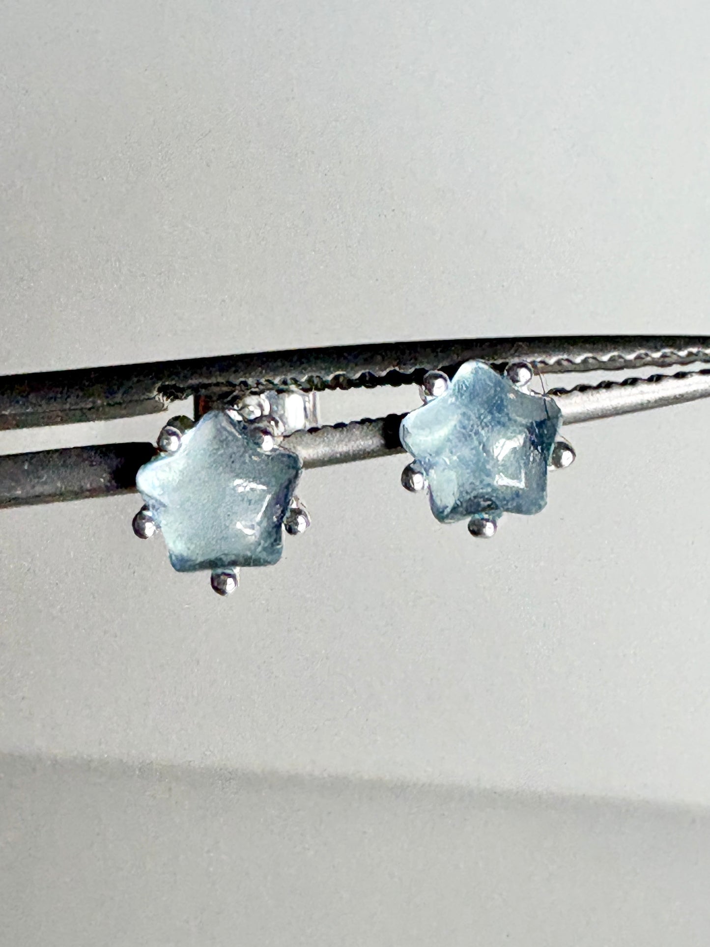 Aquamarine Cabochon Star Stud Earrings Sterling Silver 5mm
