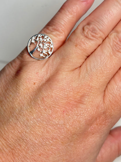 Tree of Life Ring with Natural Zircon Sterling Silver size 5