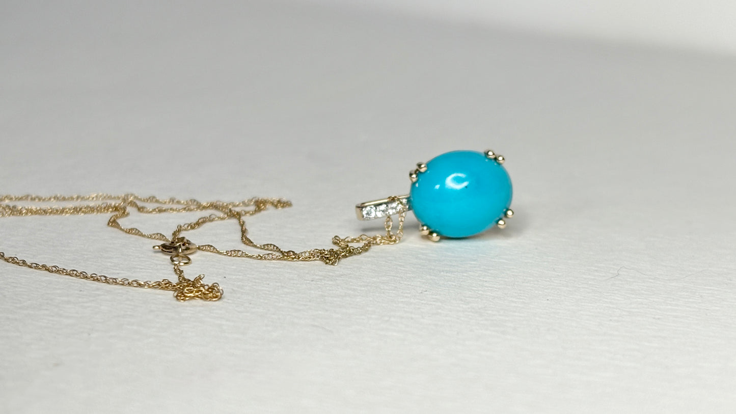 Sleeping Beauty Turquoise Pendant Necklace in 9k Gold with 10k Chain 18"
