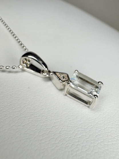 Brazilian Aquamarine Pendant Necklace Sterling Silver 18"