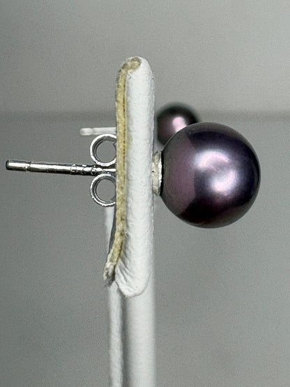 Naturally Purple Freshwater Cultured Pearl Studs Sterling Silver 7mm