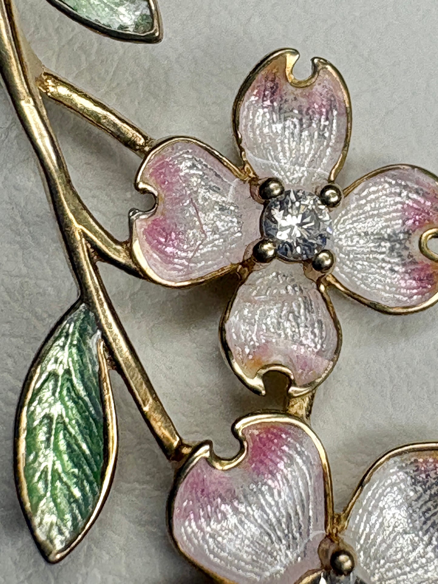 Silver.Gold Plated White Dogwood Pendant. -Diamond