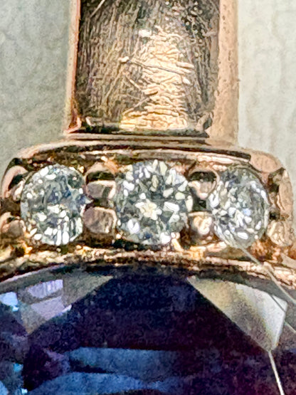 Russian Lab Grown Alexandrite Chrysoberyl and Diamond Ring Solid 10k Rose Gold size 8.75
