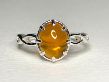 Oregon Fire Opal Cabochon Ring Sterling Silver size 7