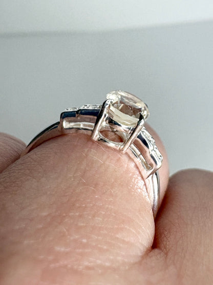 Yellow Oregon Sunstone and Zircon Ring Sterling Silver size 7