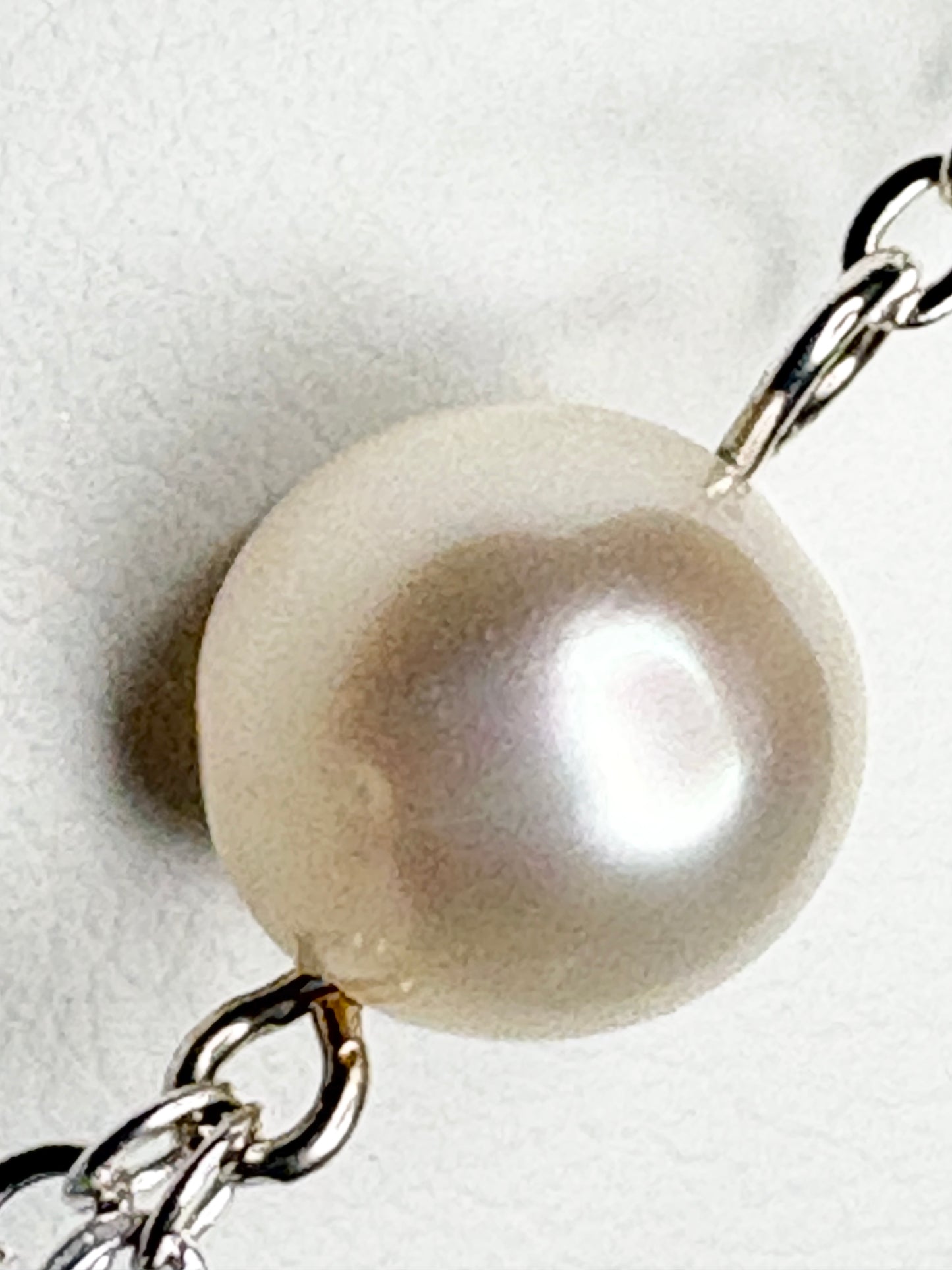 Linked Chalcedony and Cultured Freshwater Pearl Sterling Silver Necklace 19"