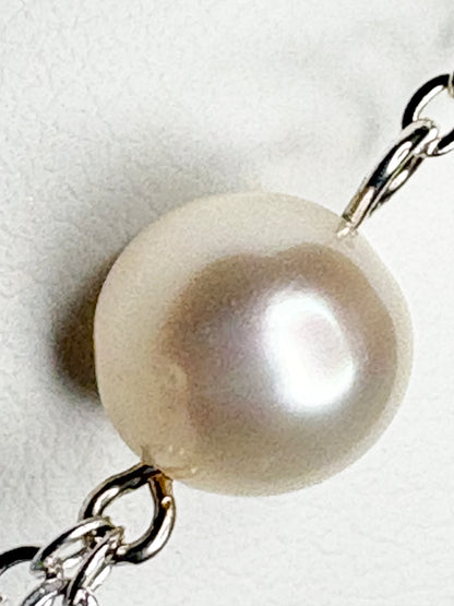 Linked Chalcedony and Cultured Freshwater Pearl Sterling Silver Necklace 19"