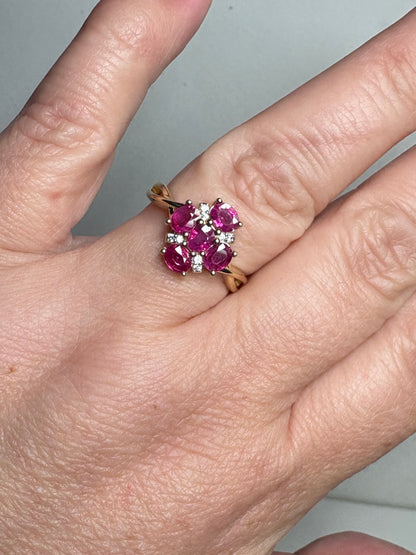 Burmese Ruby Cluster Ring 9k Gold size 8