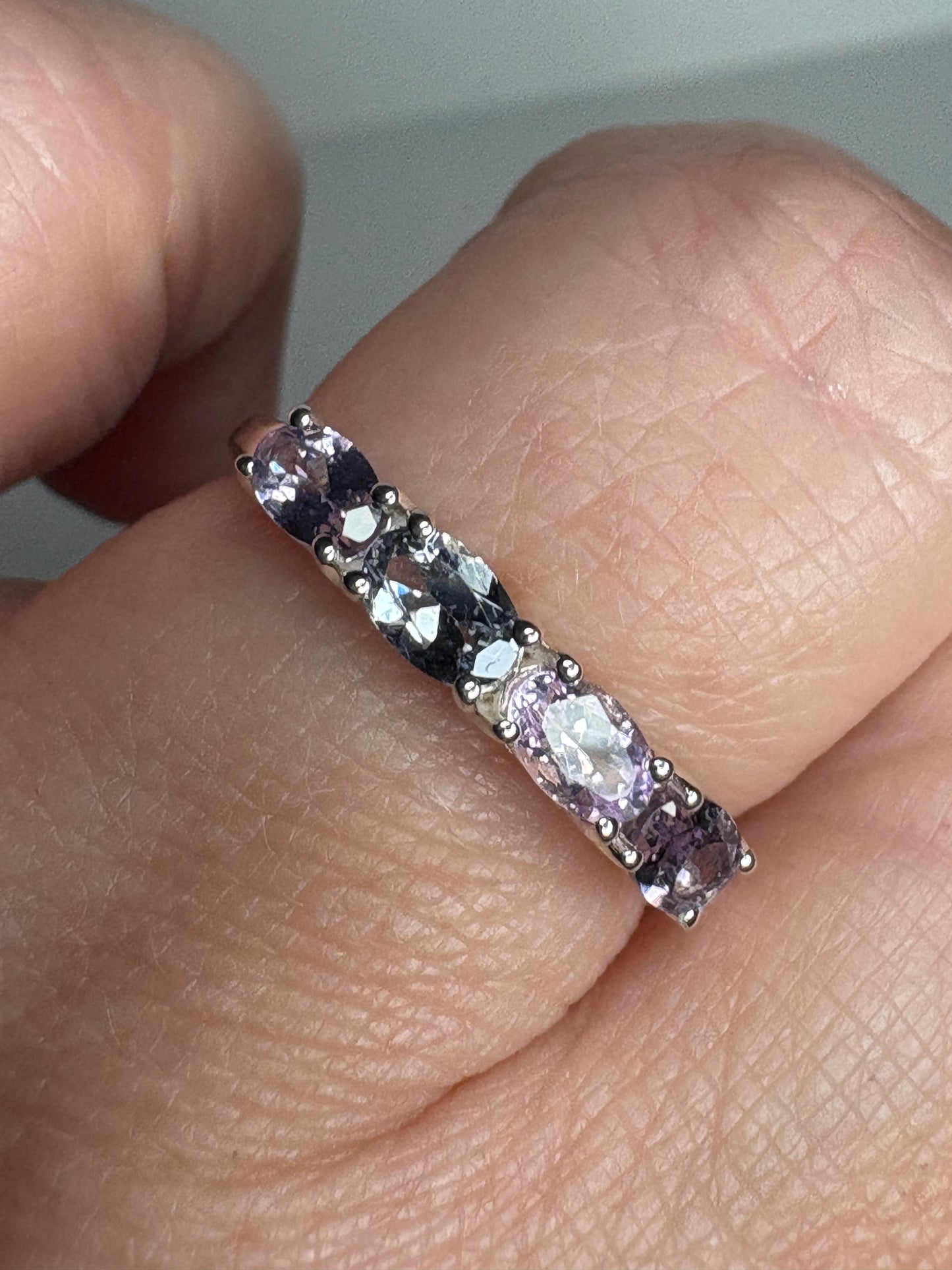 Multi Color Spinel Band Ring Sterling Silver size 7