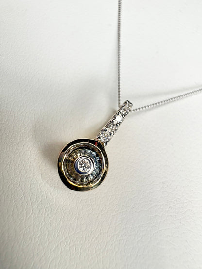 Lehrer Bicolor Montana Sapphire and Diamond Iris Pendant Necklace 2 Tone 9k Gold