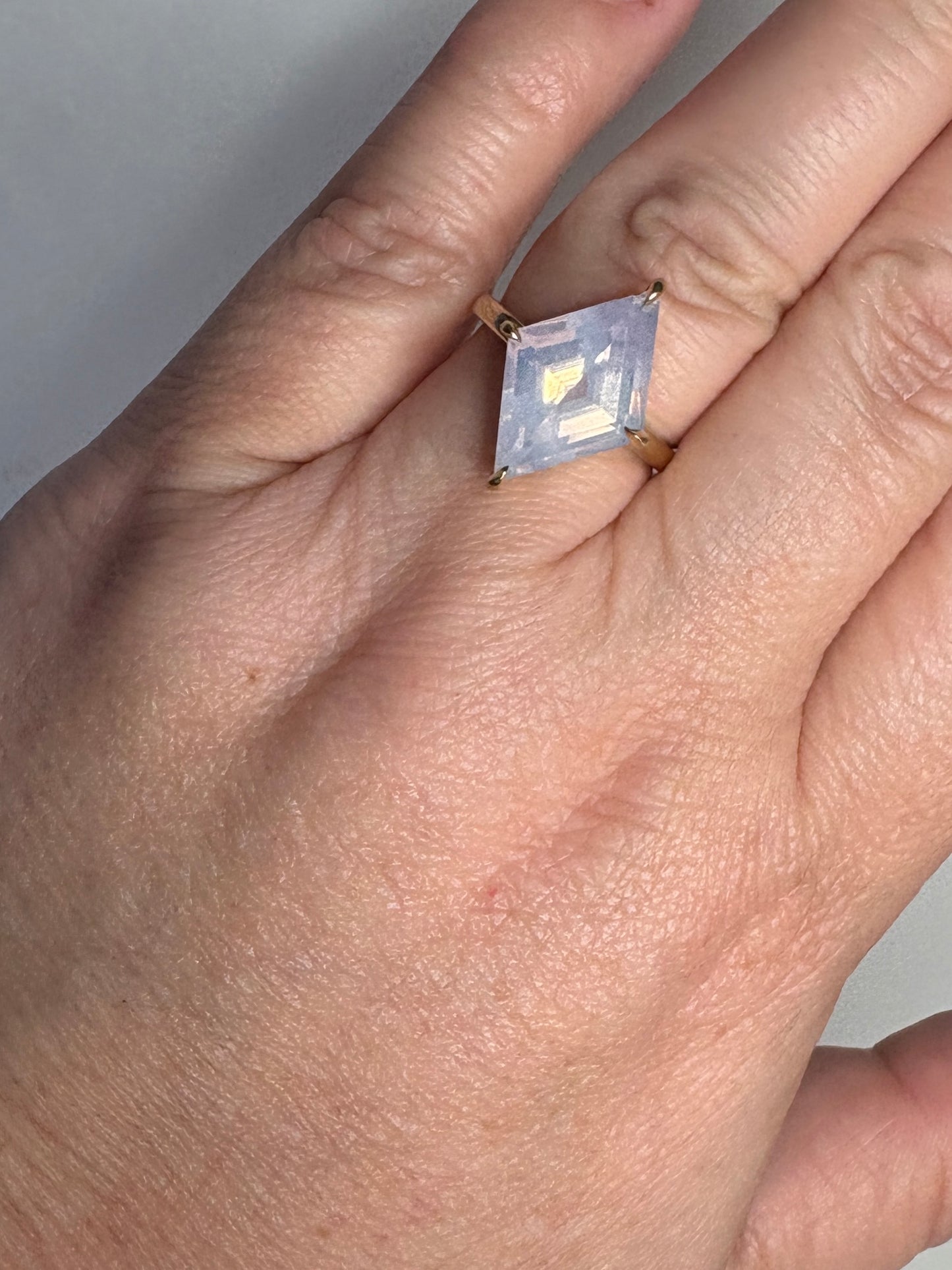 Lavender Quartz Fancy Cut Kite Shaped Solitaire Ring in 9k Gold size 7